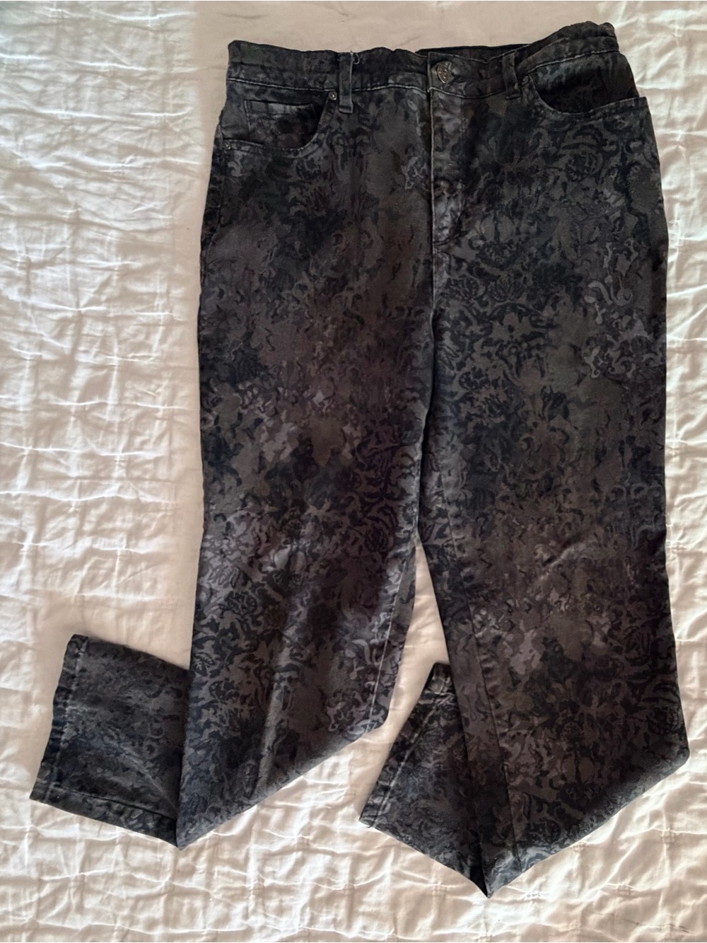 Gloria Vanderbilt Jeans Womens 10 Black Gray Amanda Floral / Camo Print Stretch